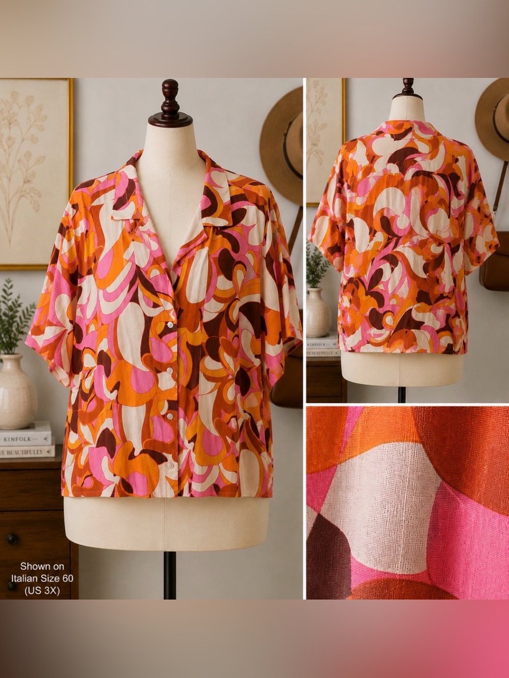 Ava & Viv -Colorful paisley print-Button Down Shirt - Pink, Orange, Red